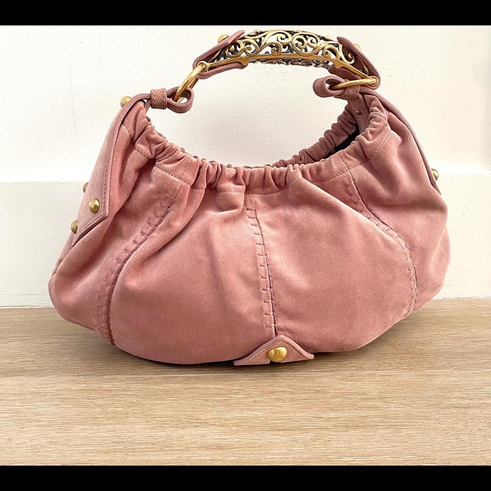 YSL vintage Mombasa pink suede bag with gold hardware - Picture 2 of 11